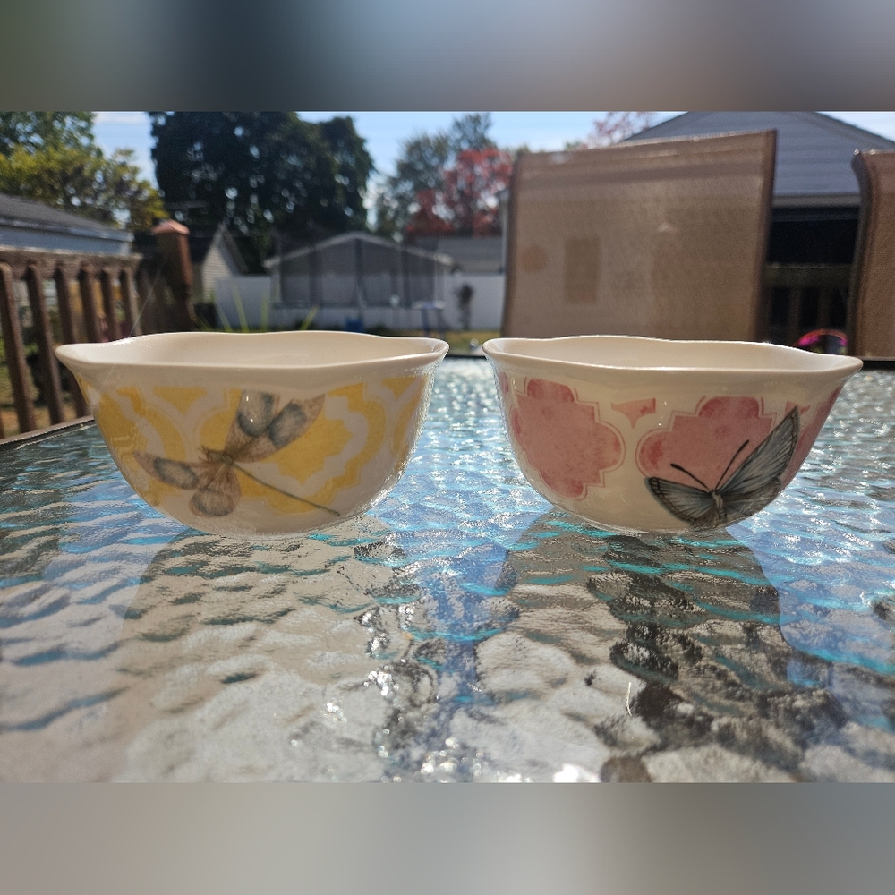 Lenox Butterfly Meadow Pair Of Dessert Bowls Butterfly Dragon Fly EUC!!!!